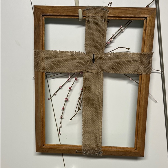 Rustic Green and Brown Burlap Cross Frame - Picture 7 of 7
